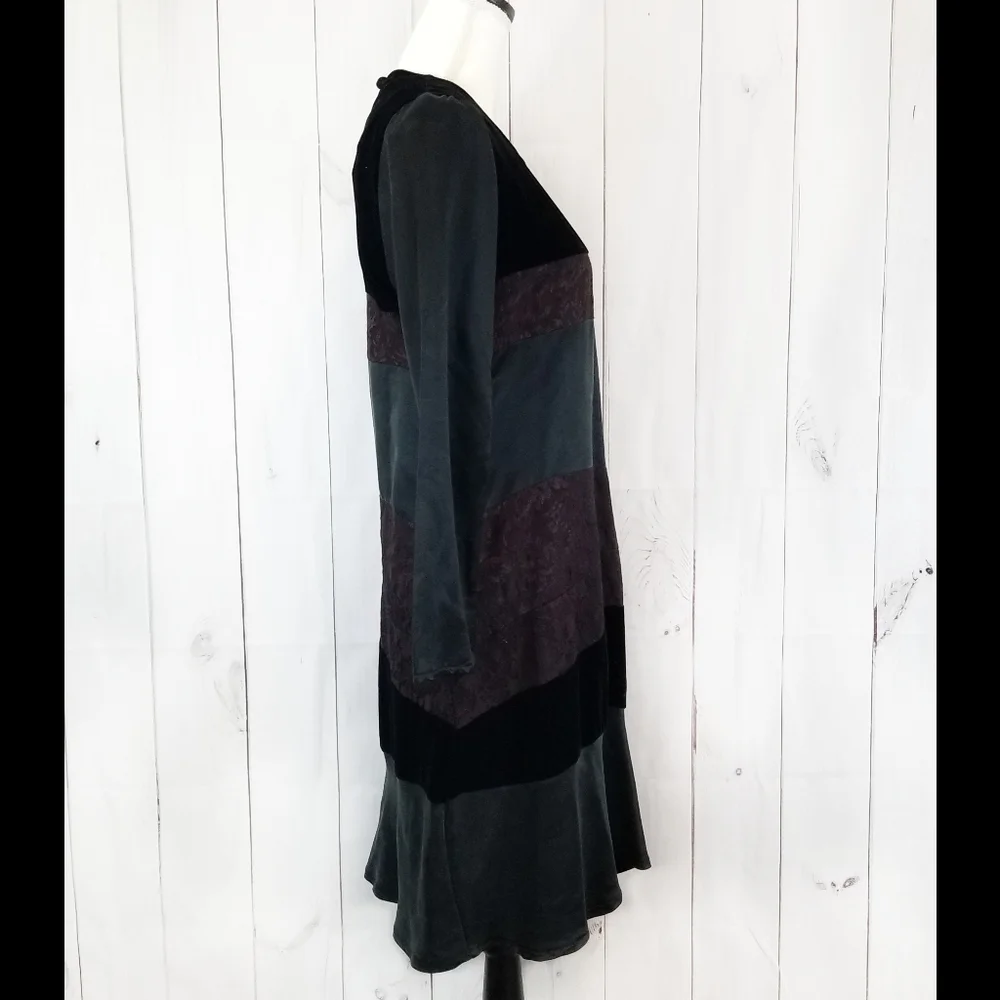 Whistles Vintage Wool Silk Velvet Color Block Midi Dress